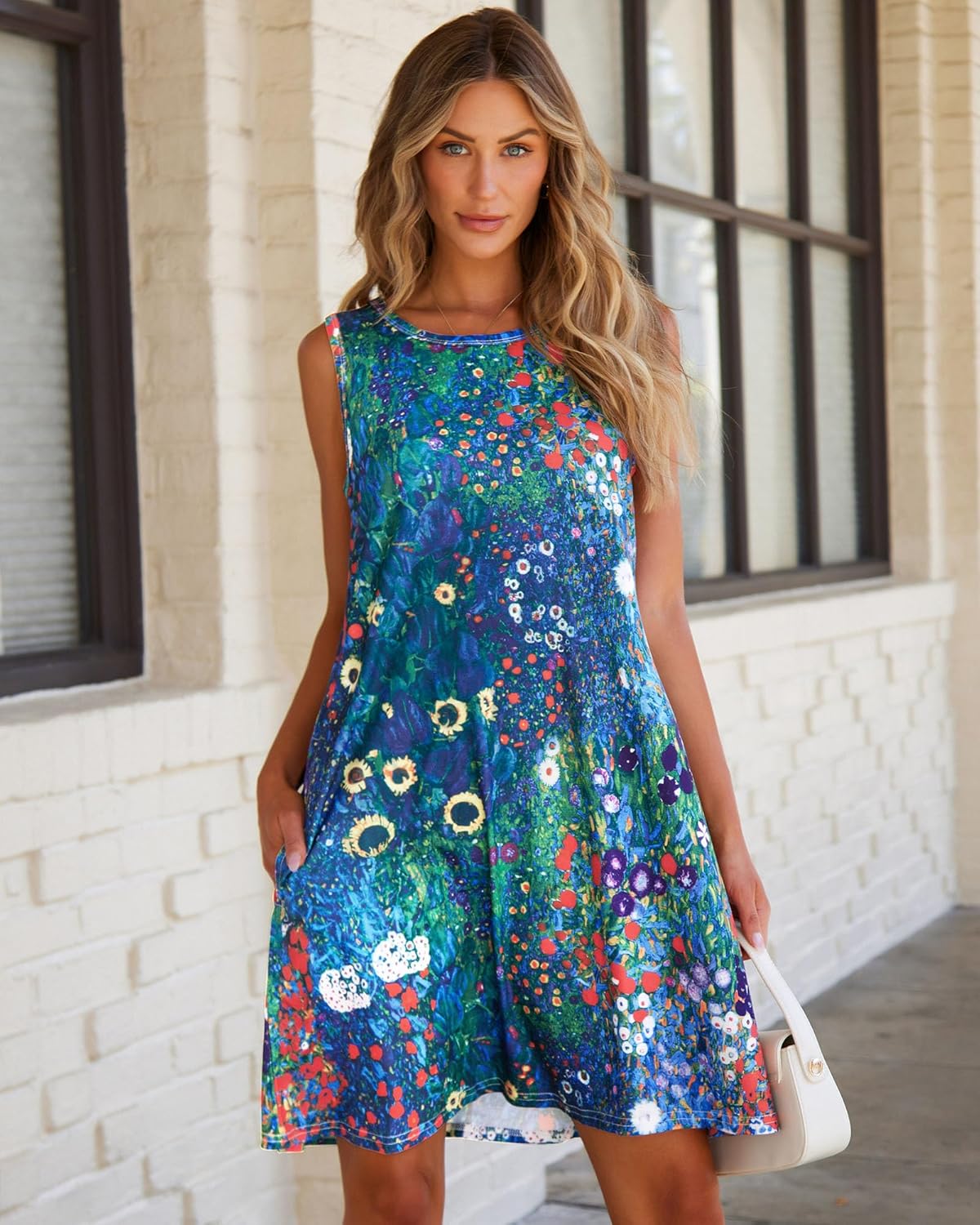 elescat Women's Summer Dresses 2026 Beach Casual Sleeveless Floral Print Tank Loose Sundress with Pocket - Image 2