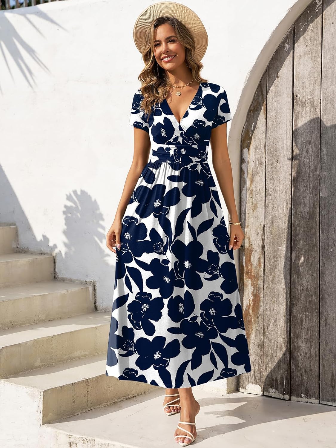Gracyoga Women's Summer Dresses 2026 Short Sleeve Maxi Dress Casual V Neck Flowy Sundress with Pockets - Image 3