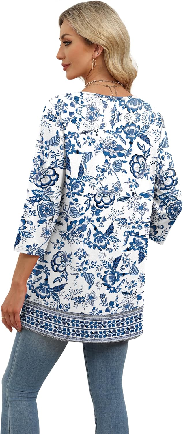 OFEEFAN 3/4 Length Sleeve Womens Tops Dressy Casual Plus Size Tunics to Wear with Leggings - Image 5