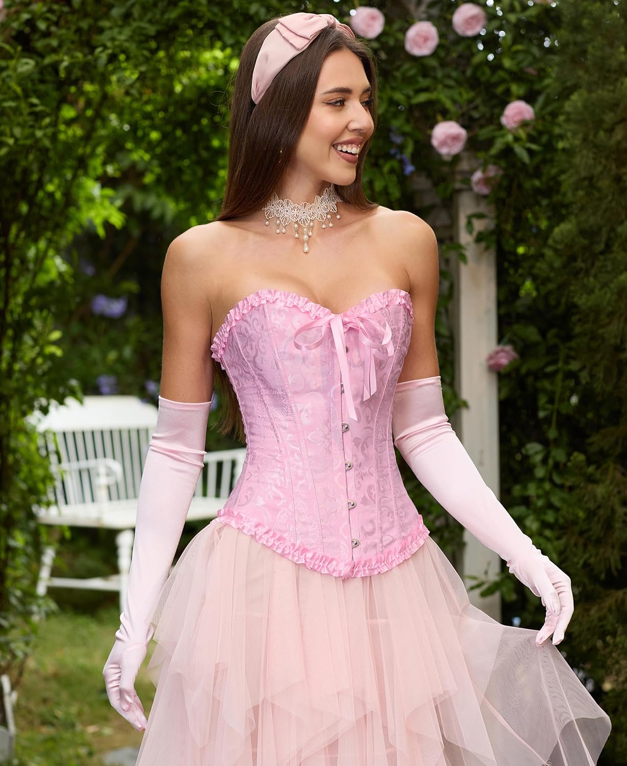 SZIVYSHI Corset Tops for Women, Bustier Shapewear Lingerie, Lace Waist Push Up Bodysuit - Image 2