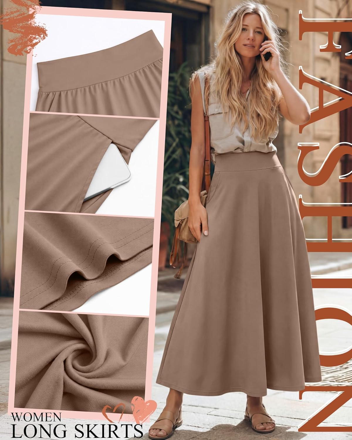 Ficerd 3 Pack Women's Maxi Long Skirts with Pockets, A Line Ankle Length High Waisted Flowy Soft Summer Casual Skirts - Image 6