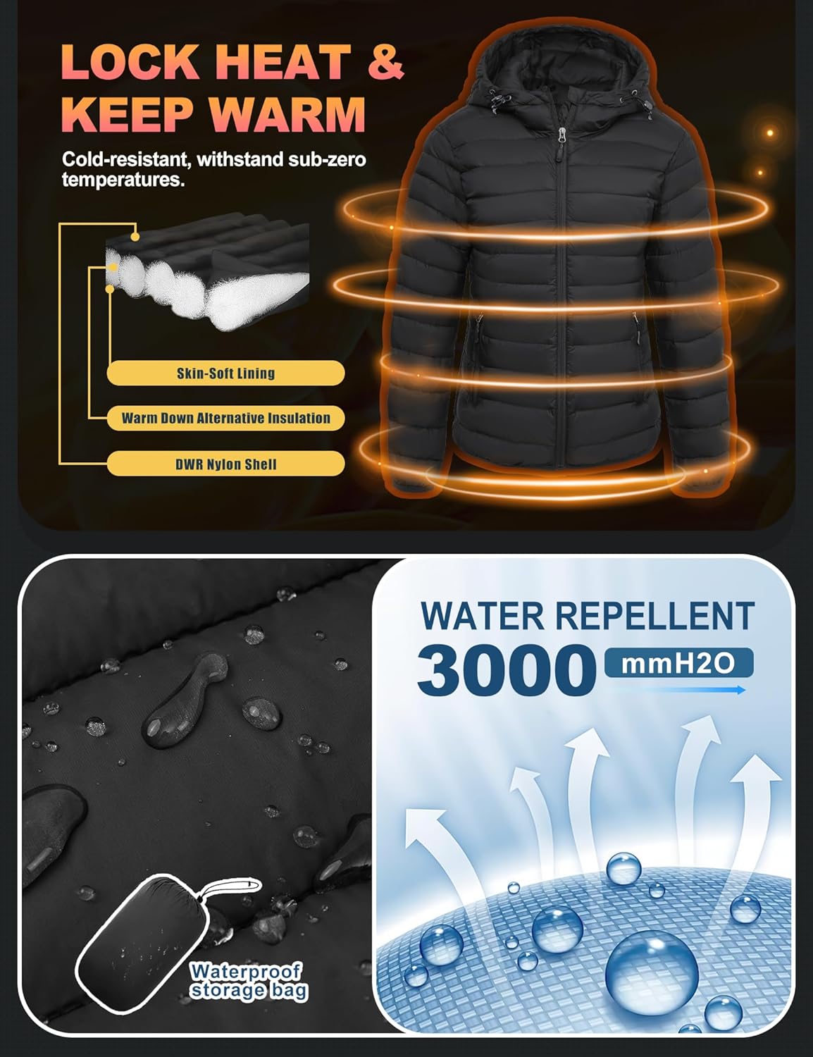 Womens Puffer Jacket Lightweight Packable Winter Light Coat Full-Zip Hooded Outerwear for Travel - Image 4