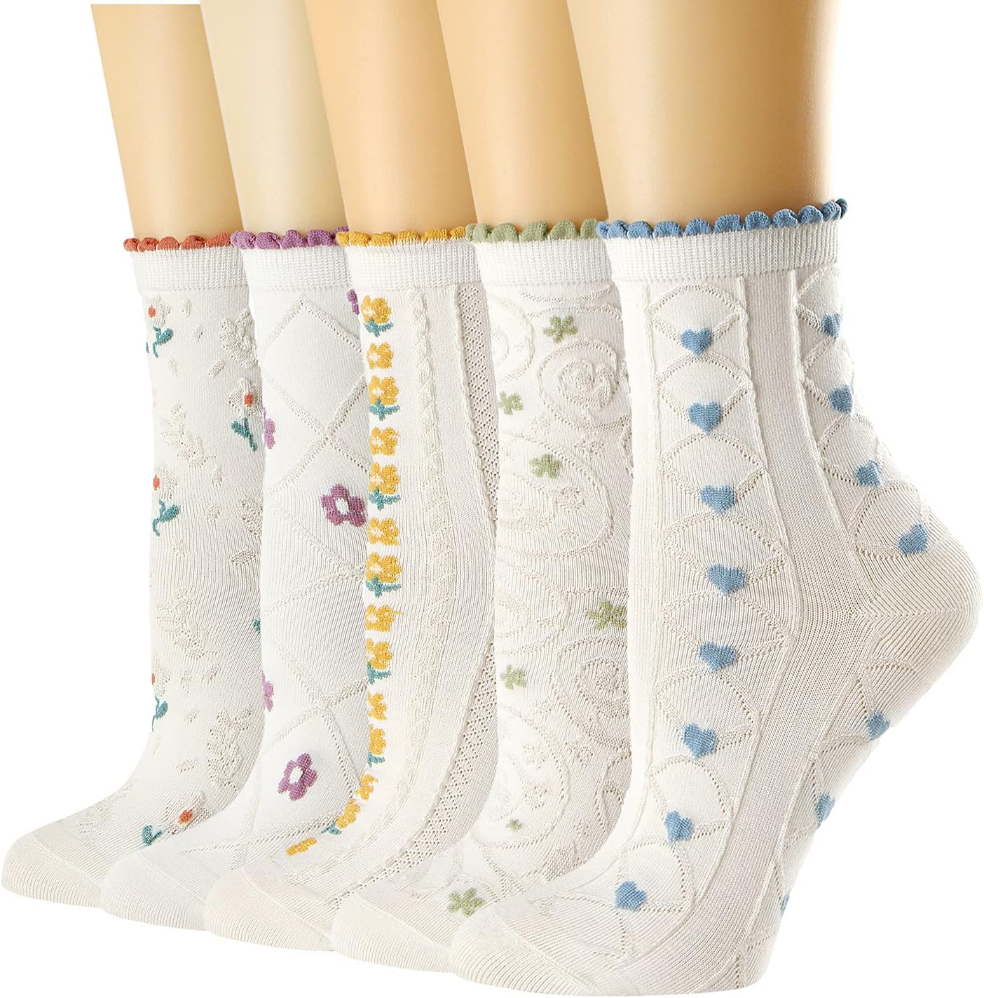 Women's Ruffle Socks, Casual Cotton Cute Novelty Socks, Breathable Crew Socks for Women Girl 5 Pairs