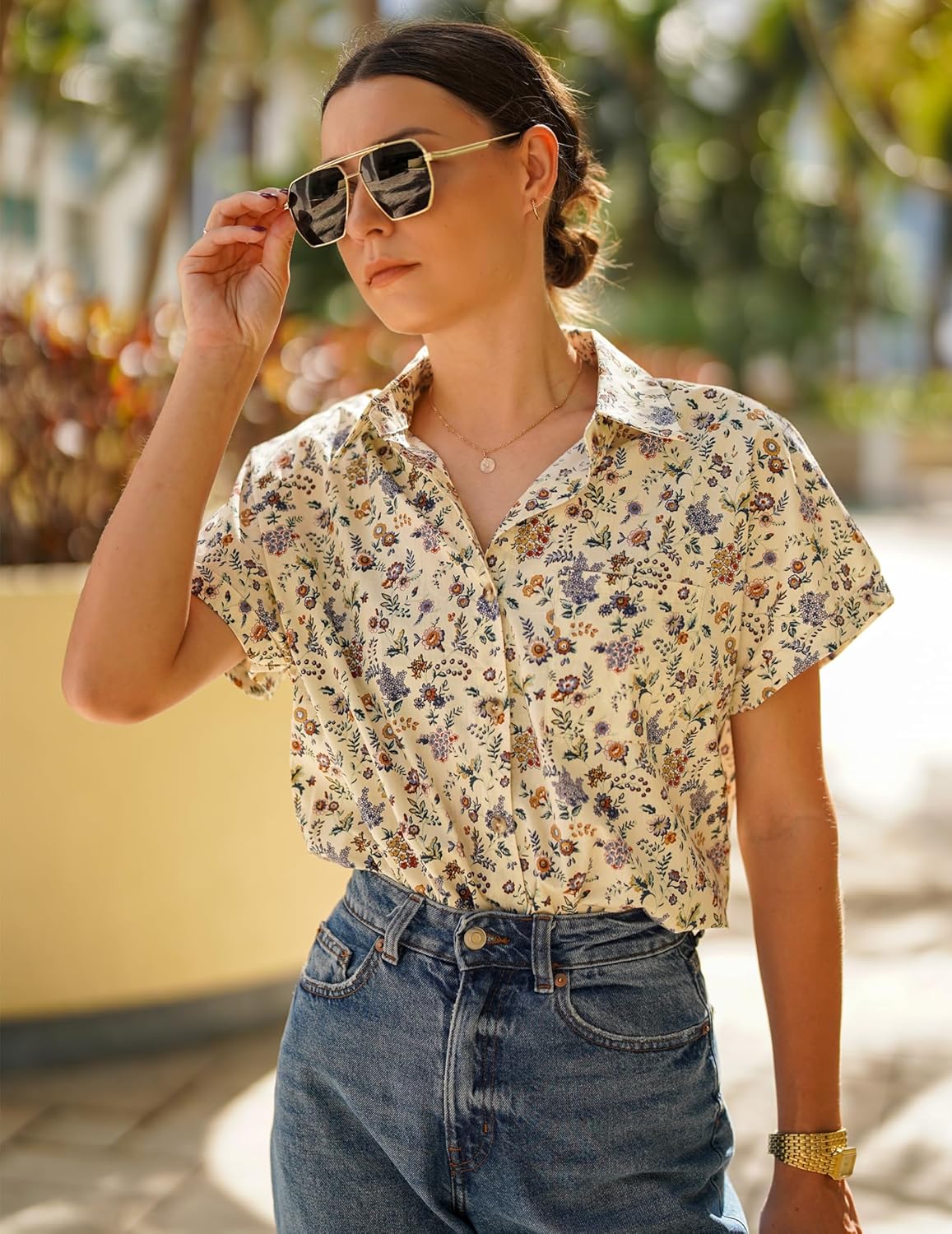 HOTOUCH Linen Shirts for Women Button Down Short Sleeve Tops Cotton Blouses Collared Button-up Beach Vacation Outfits - Image 2