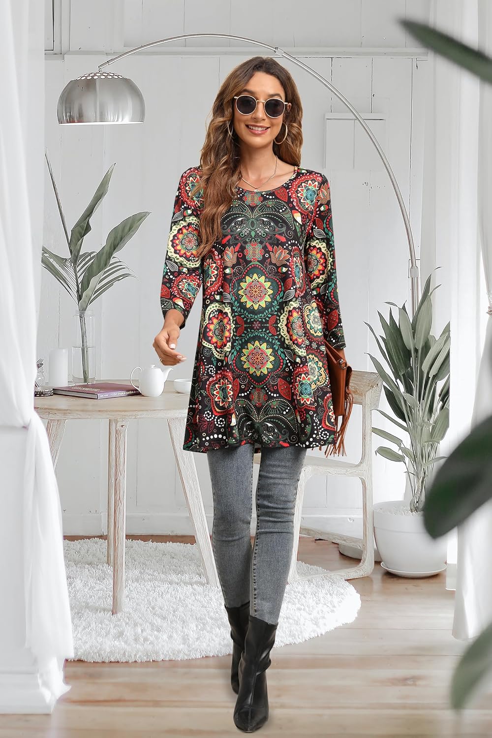 ENMAIN Womens Tops 3/4 Sleeve Tunic Tops Dressy Casual Plus Size Tunic To Wear With Leggings Swing Shirt Loose Fit Blouses - Image 5