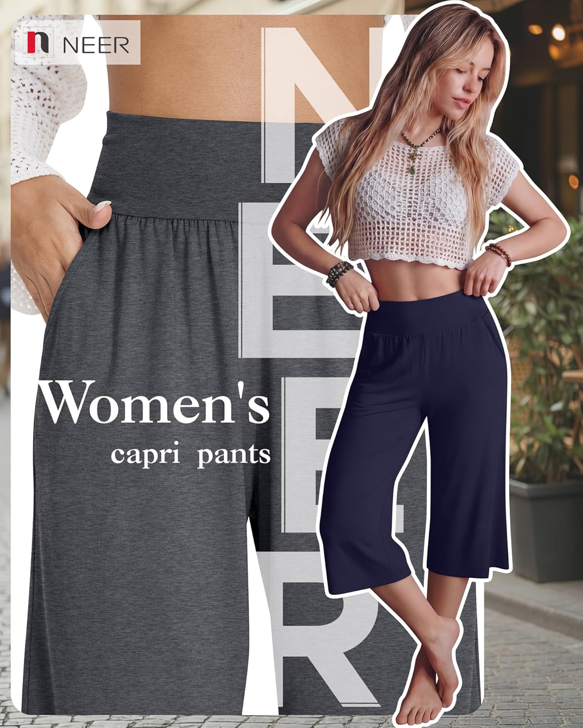 Neer 3 Pack Women Capri Pants Wide Leg High Waist Crop Lounge Sweatpants Loose Summer Casual Workout Pants with Pocket - Image 2