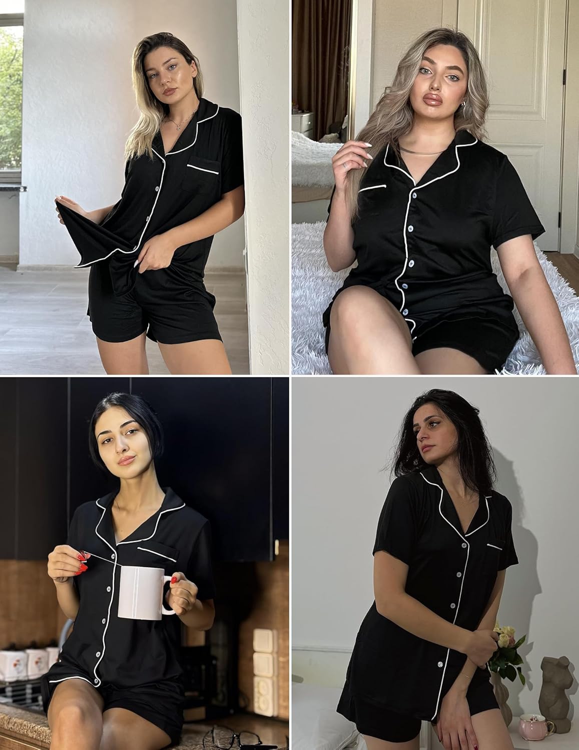 Ekouaer Pajamas Set for Women Short Sleeve Sleepwear Button Down Pjs Soft 2 Piece Lounge Sets XS-XXXL - Image 5