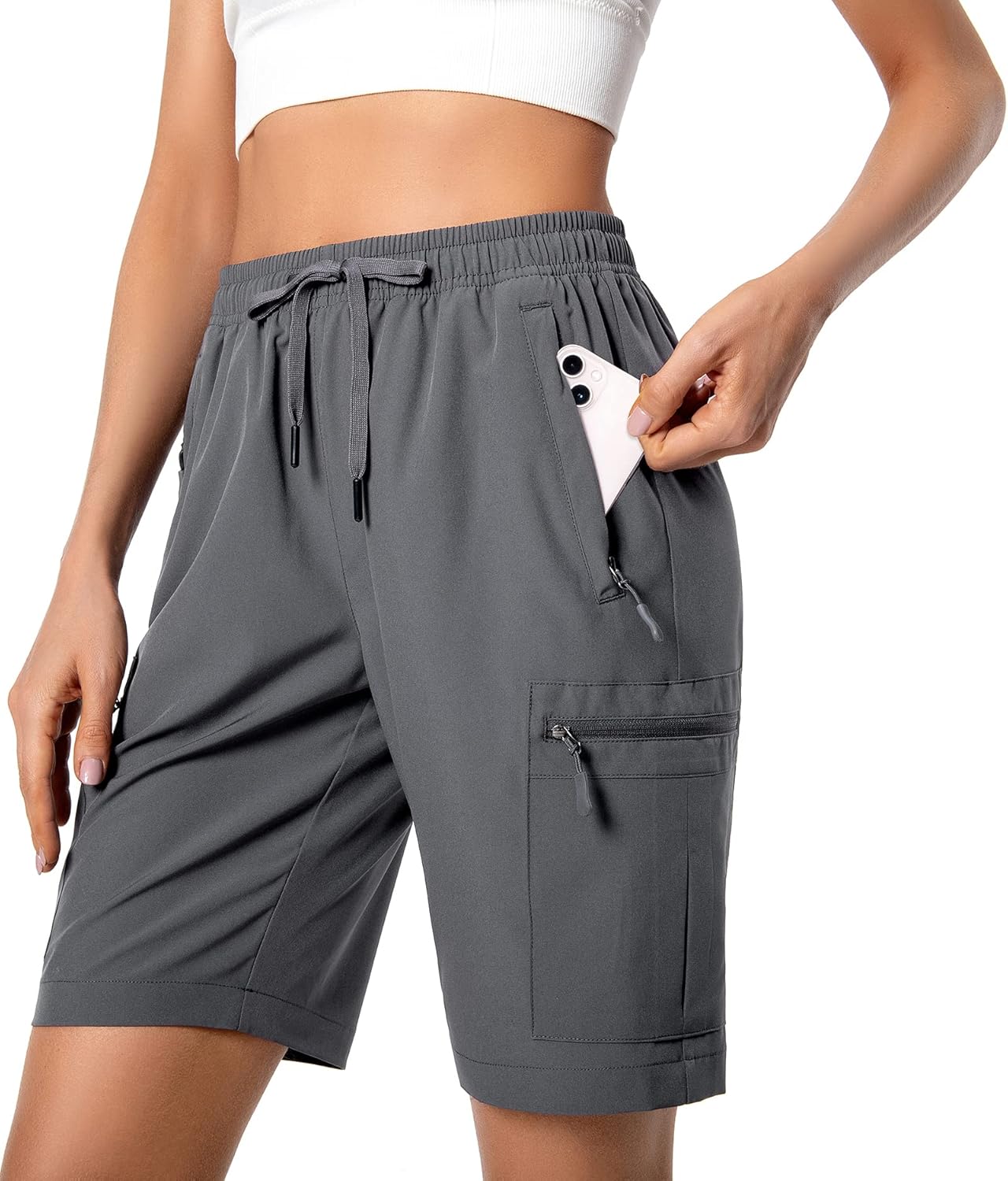 Hugut Women's Lightweight Hiking Cargo Shorts Quick Dry Athletic Shorts Camping Travel Golf Zipper Pockets Water Resistant