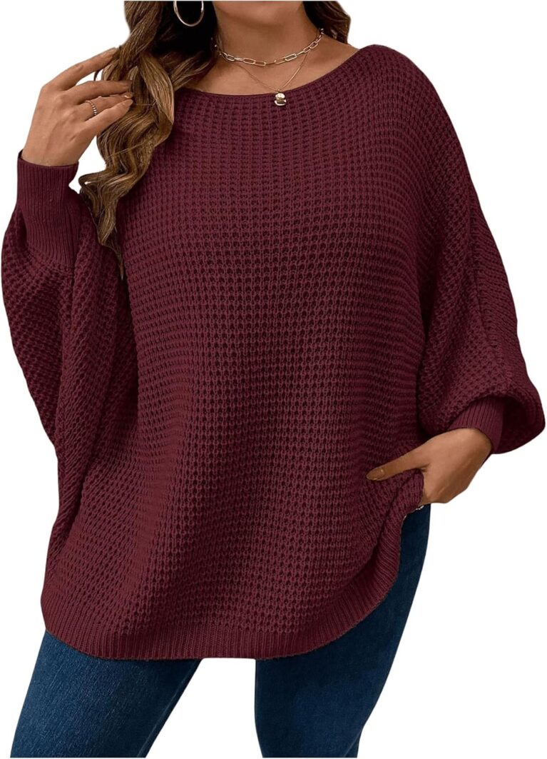 SOLY HUX Women's Plus Size Oversized Sweater Fall Fashion Crewneck Long Sleeve Casual Pullover Tops