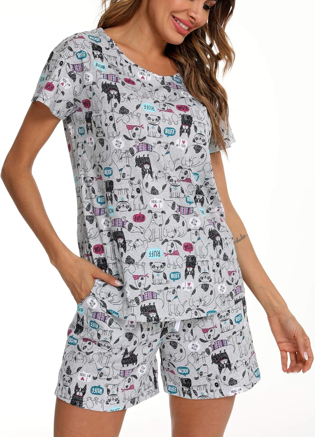 ENJOYNIGHT Womens Pajama Shorts Sets Cotton Pjs Summer Cute Sleepwear with Pockets - Image 4