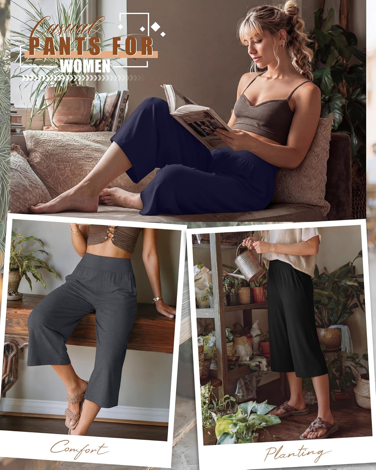 Neer 3 Pack Women Capri Pants Wide Leg High Waist Crop Lounge Sweatpants Loose Summer Casual Workout Pants with Pocket - Image 3