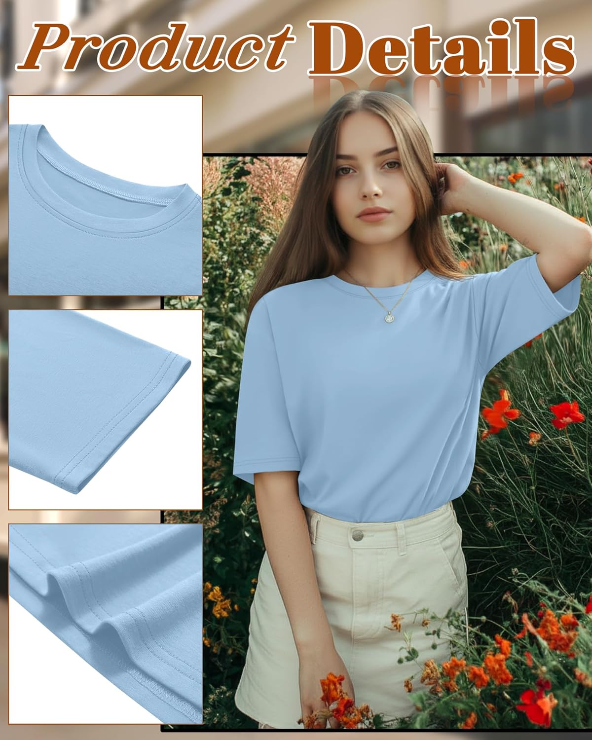 Huukeay 3 Pack Women's Half Sleeve T-Shirts, Crew Neck Elbow Length Tops Loose Casual Basic Tees Summer Tunic Tops - Image 5