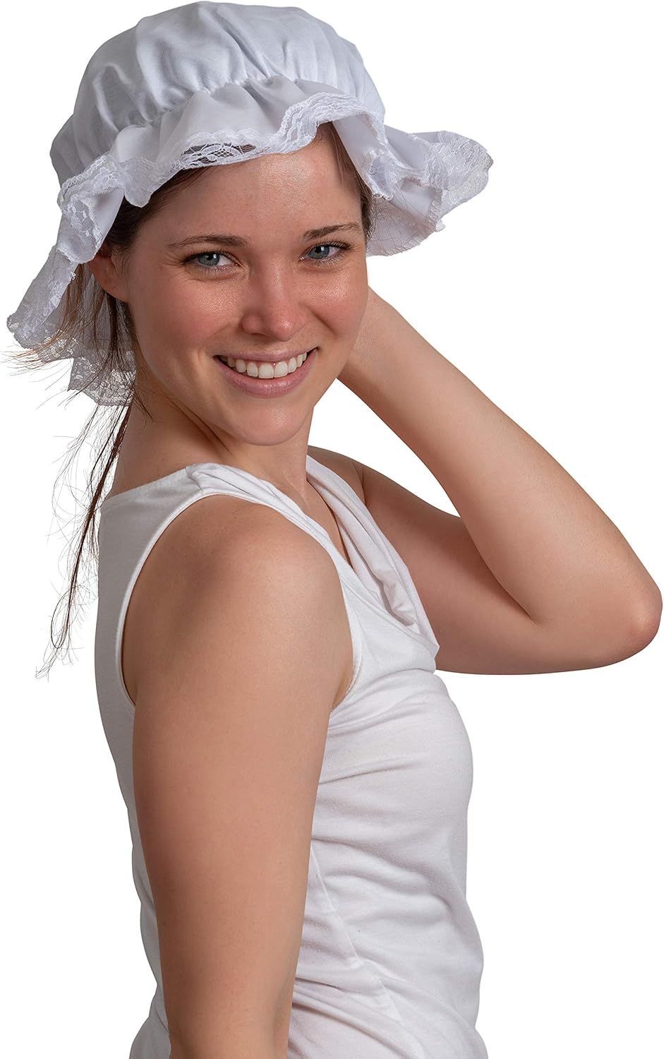 Skeleteen White Mob Cap Accessory - Grandma Night Bonnet Colonial Costume Nightcap Mop Hat Accessories for Maid Girls and Women - Image 2