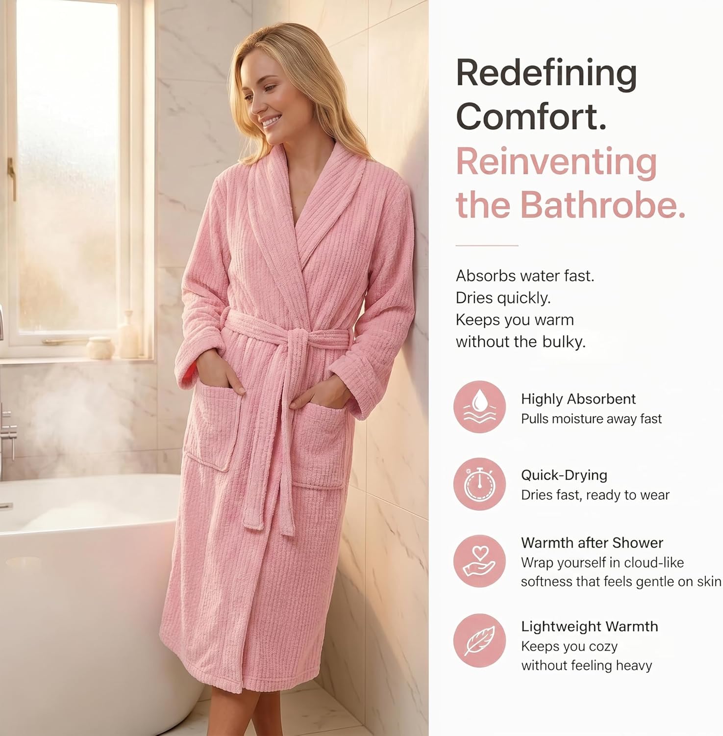 PJGGZ Women's Shawl Collar Bathrobe, Soft Long Towel Robes for Women - Super Absorbent Quick Dry yet Warm - Image 2
