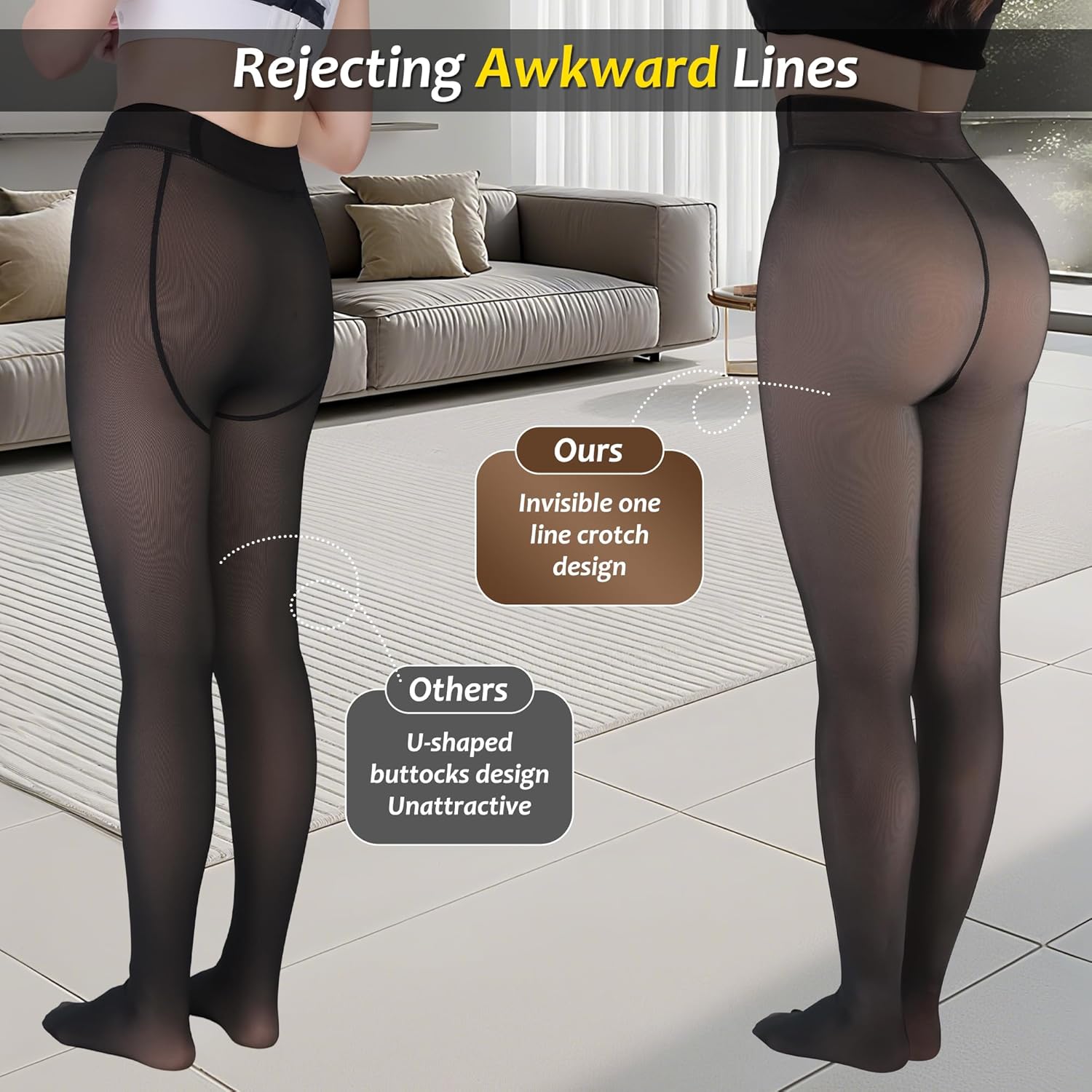 Fleece Lined Tights Sheer Women,Fake Translucent Warm Pantyhose Leggings Sheer Thermal Tights for Women in Winter. - Image 2