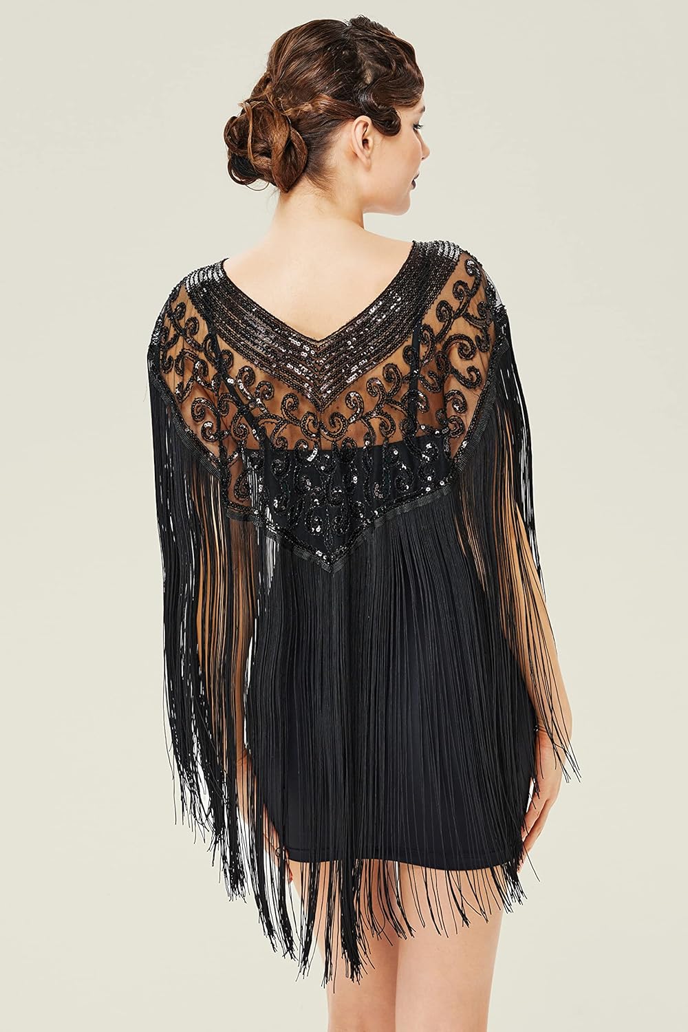 BABEYOND 1920s Shawl Wraps Long Fringed Evening Cape Sequin Beaded Party Shawl - Image 3