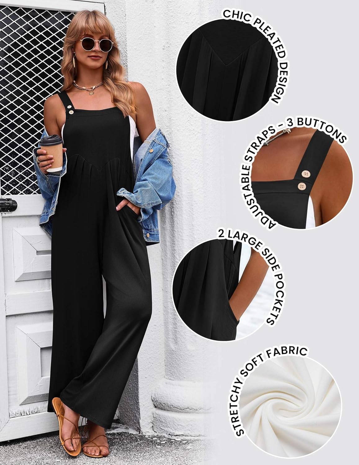 Ekouaer Women's Casual Overalls Loose Wide Leg Jumpsuits Summer Boho Floral Printed Baggy Rompers with Pockets - Image 5