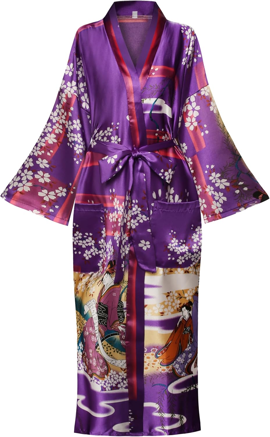 Women's Plus Size Floral Robes Long Satin Kimonos Bathrobes Patterned Long Silky Sleepwear Loungewear