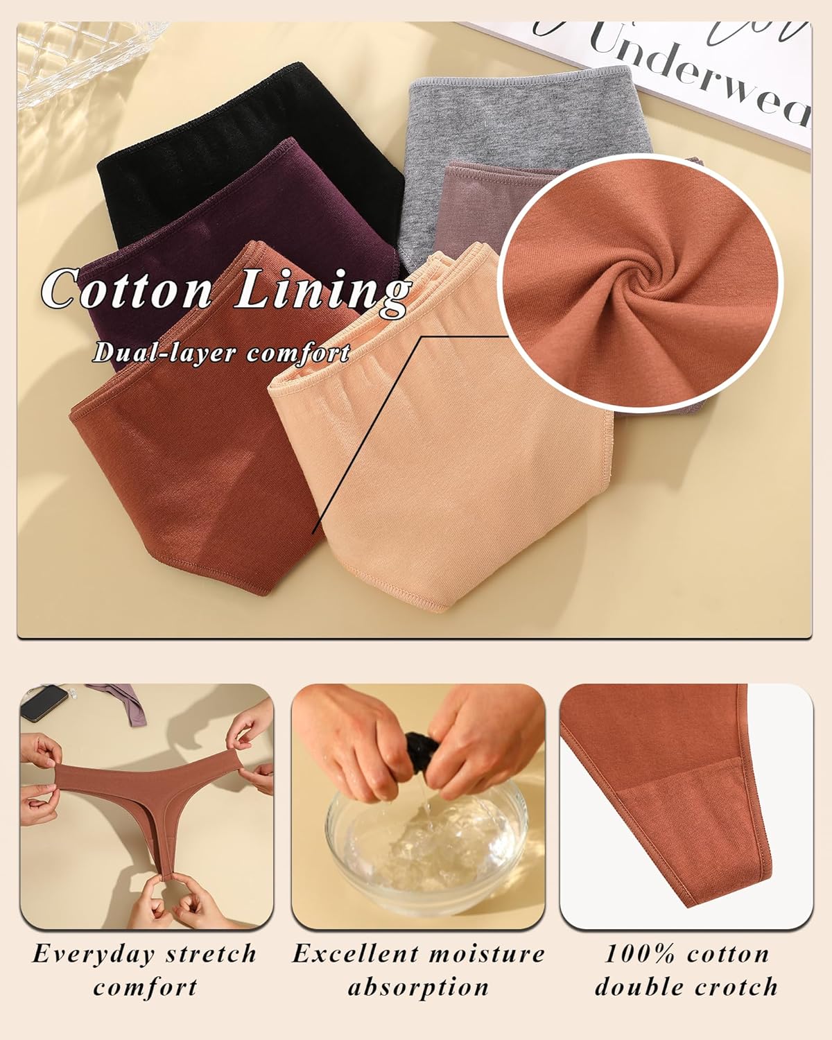READY TO LOVE Cotton Underwear for Women Pack Breathable Thongs for Women Sexy Stretch Soft Womens Panties Thong XS-XL - Image 4