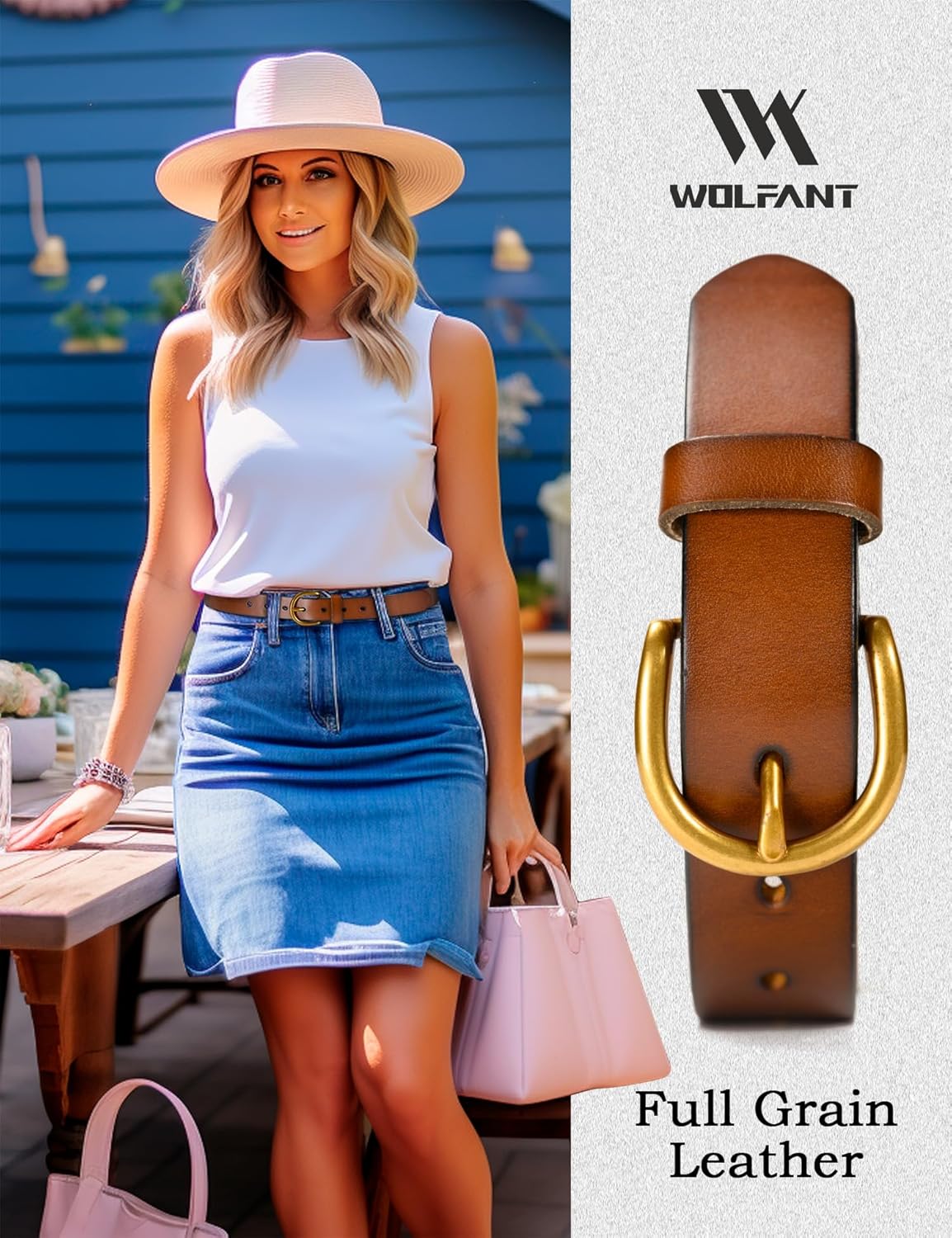 WOLFANT Womens Casual leather Jean Belt,1.1" Ladies Belt with Gold Buckle,100% Italian Full Grain Real Solid Leather - Image 4