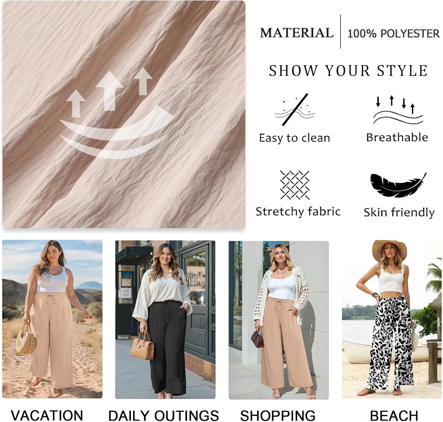 LONGYUAN Womens Plus Size Wide Leg Casual Palazzo Pants with Pockets 1X-5X - Image 6