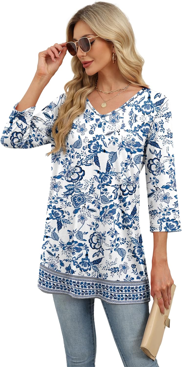 OFEEFAN 3/4 Length Sleeve Womens Tops Dressy Casual Plus Size Tunics to Wear with Leggings - Image 4