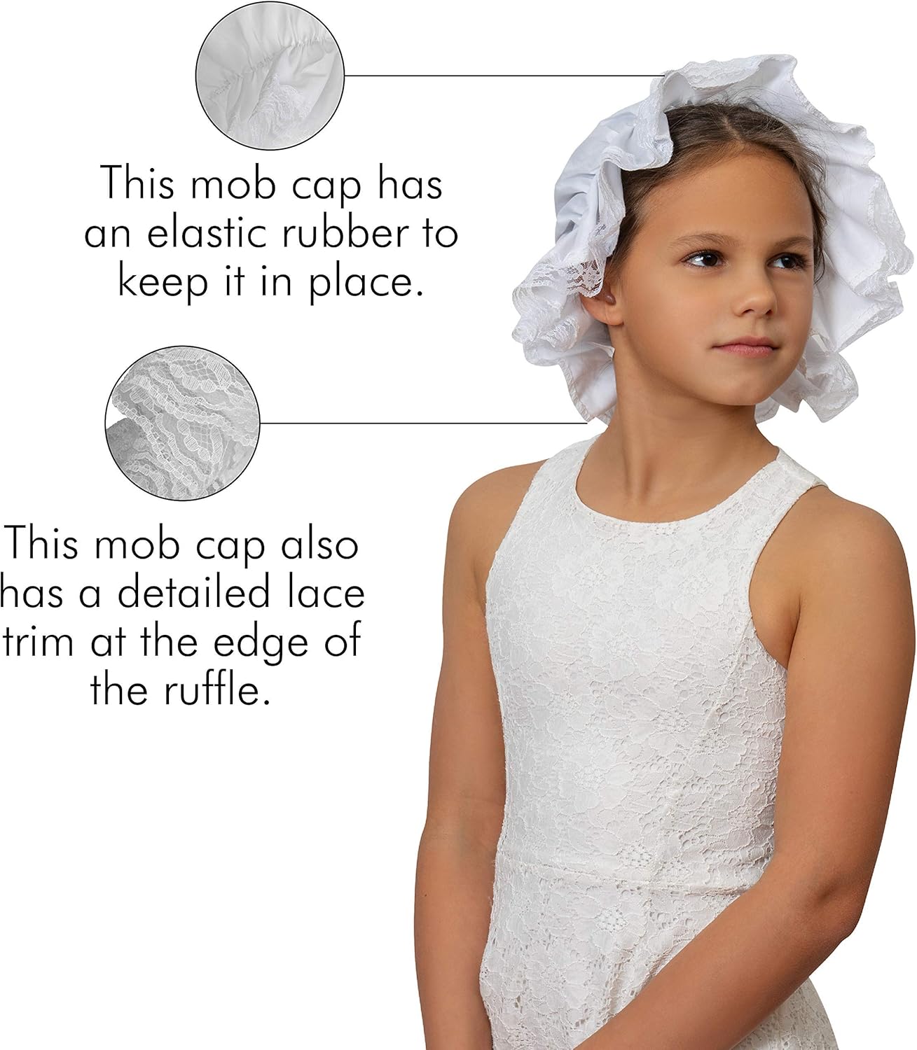 Skeleteen White Mob Cap Accessory - Grandma Night Bonnet Colonial Costume Nightcap Mop Hat Accessories for Maid Girls and Women - Image 4