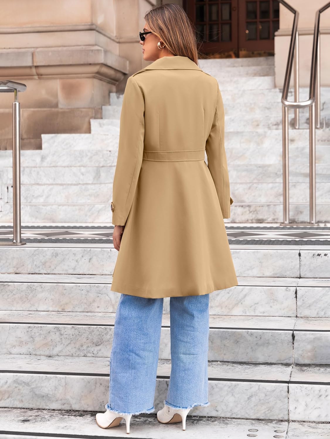Simplee Womens Trench Coat Double-Breasted Long Dressy Windbreaker Overcoat Fall Winter Outerwear - Image 6