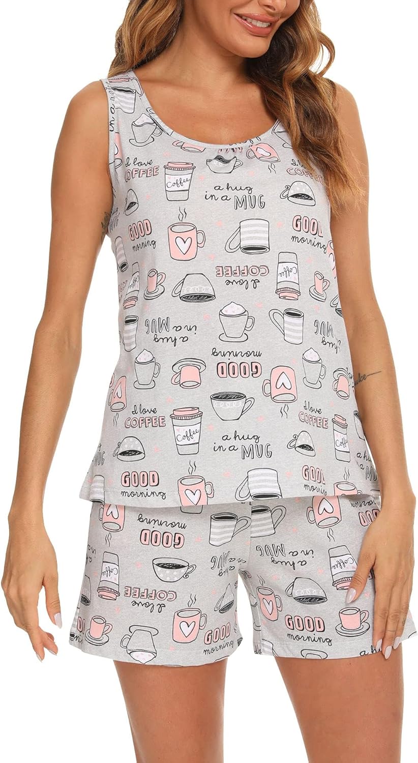 ENJOYNIGHT Womens Pajamas Set Cotton Summer Sleep Tank and Shorts Pjs Sleeveless Sleepwear - Image 3