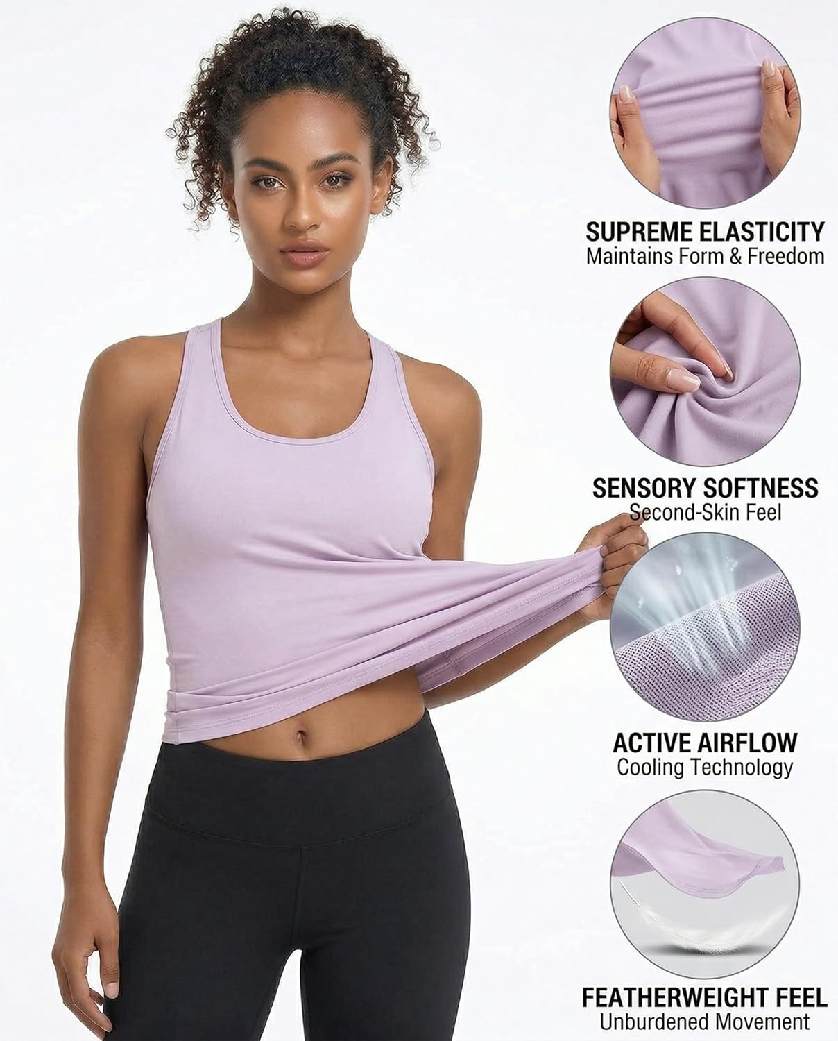 6 or 5 Pack Workout Tank Tops for Women, Athletic Racerback Sports Tank Tops, Compression Sleeveless Dry Fit Shirts - Image 3