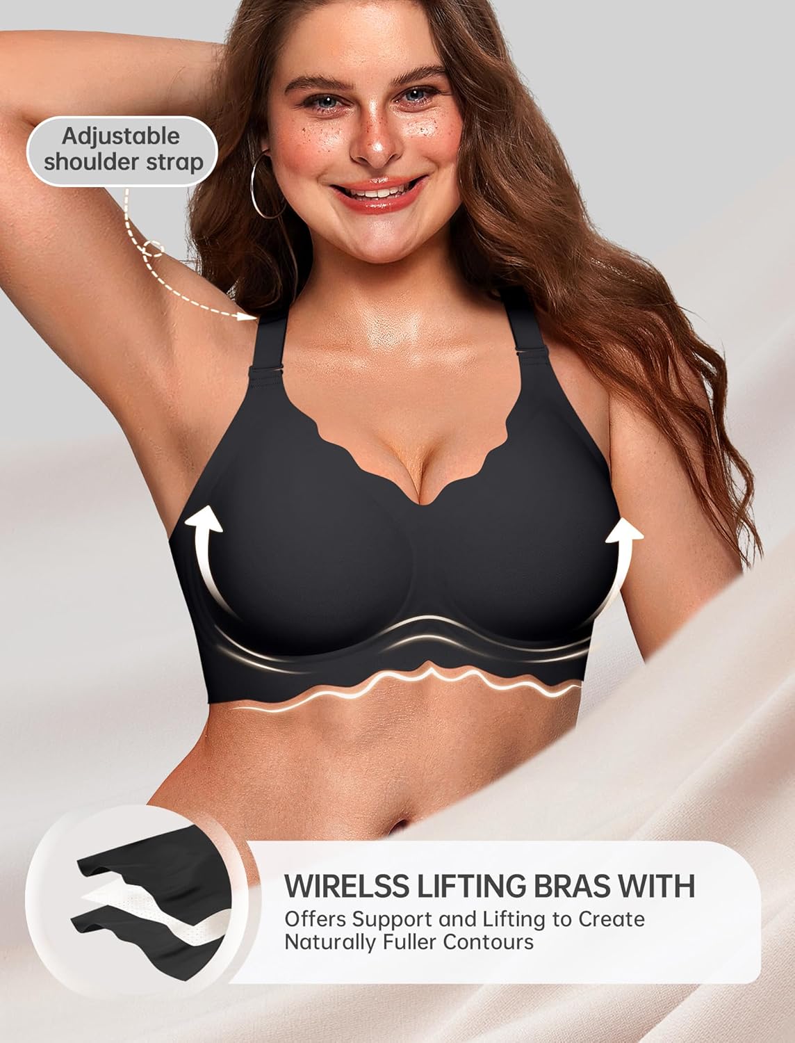 OEAK Women Jelly Bras No Underwire Scalloped Push Up Buttery Soft Tshirt Bra Seamless Full Coverage Convertible Everyday Bra - Image 4