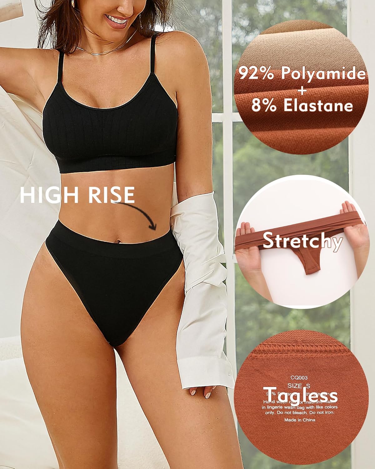 High Waisted Thong for Women Panties Breathable Sporty Tangas Seamless No Show Underwear Pack S-XL - Image 4