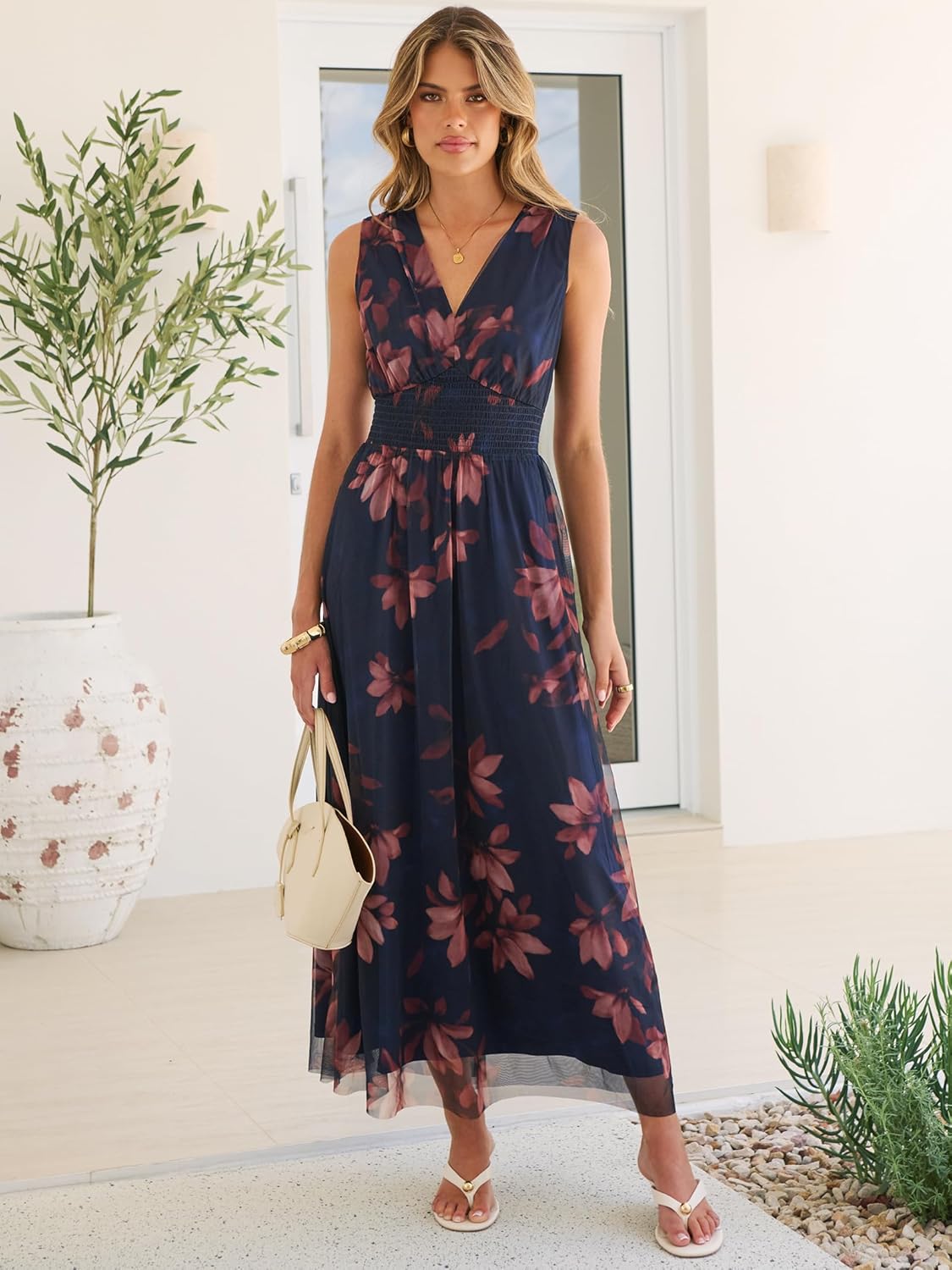 ANRABESS Womens Summer Floral Maxi Dress, A Line Tulle,Elegant for Wedding Guest & Beach Vacation,Flowy Casual Boho Outfits - Image 6