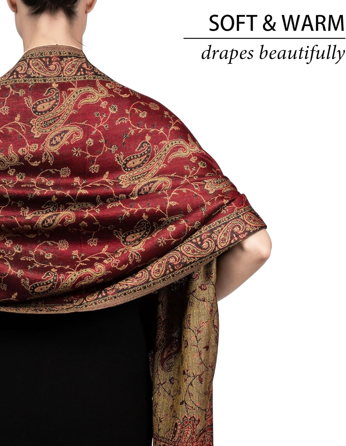 Achillea Reversible Paisley Pashmina Rave Scarf – Exotic Indian Shawls and Wraps for Evening Dresses, Festivals, All Seasons - Image 4