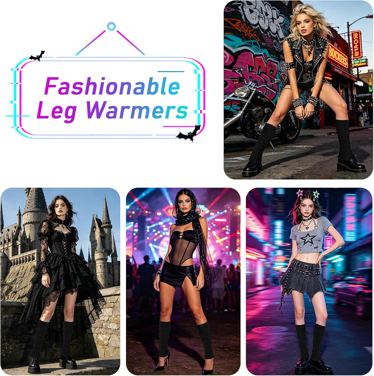 Junely Leg Warmers for Women 80s Cable Knit Leg Warmer for Ballet Dance Figure Skating Yoga Party Junior Neon Long Socks - Image 2