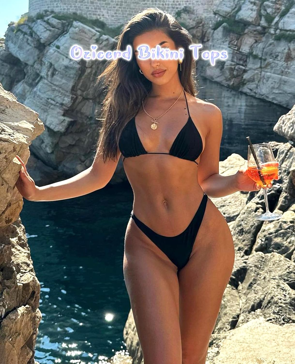 OZICERD String Bikini Tops for Women Bathing Suit Swim Tops Sexy Triangle Bikini Top Black - Image 2