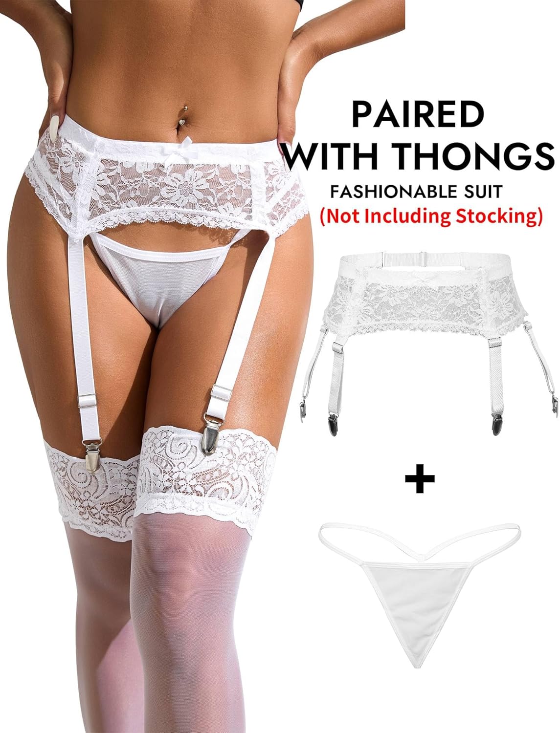 Women Floral Lace Garter Belt Plus Size Mesh Suspender Belt Set with 4 Straps Metal Clip for Thigh Highs - Image 5