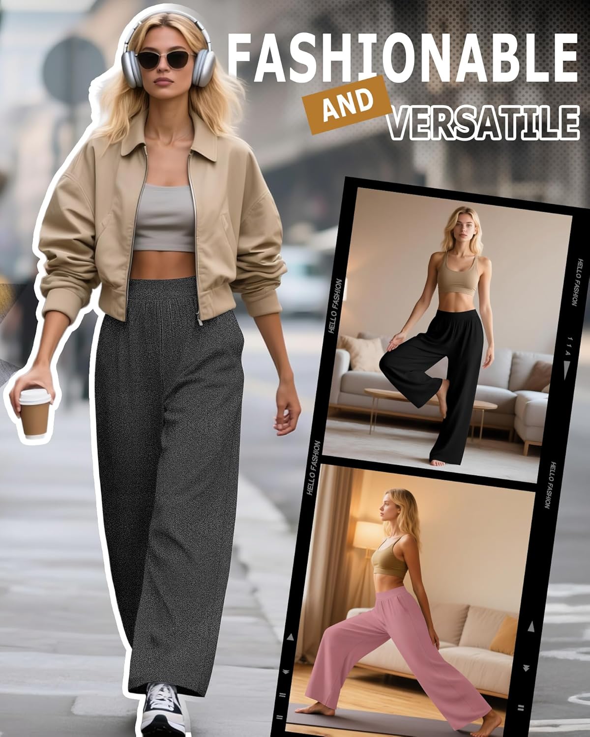 Huukeay 3 Pack Women's Lounge Pants, Cozy Wide Leg Lounge Slacks with Pockets Loose Flowy Yoga Sweatpant Workout Comfy Jogger - Image 2