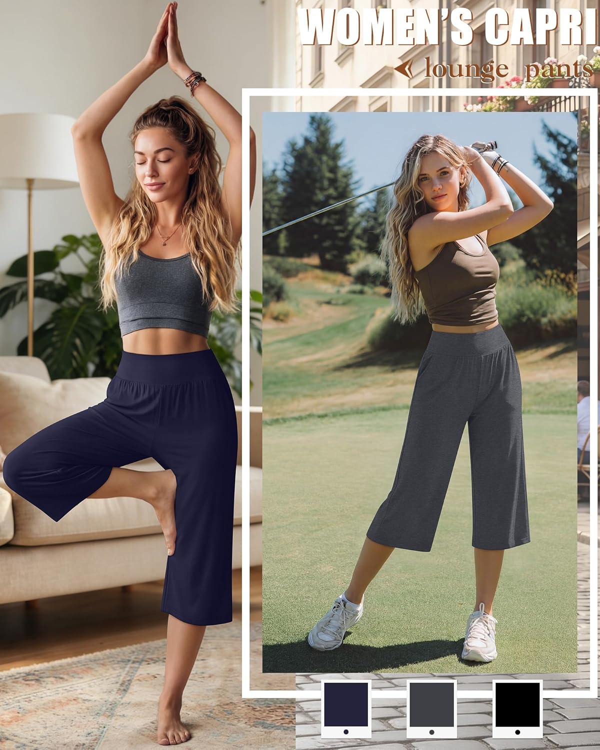 Neer 3 Pack Women Capri Pants Wide Leg High Waist Crop Lounge Sweatpants Loose Summer Casual Workout Pants with Pocket - Image 4
