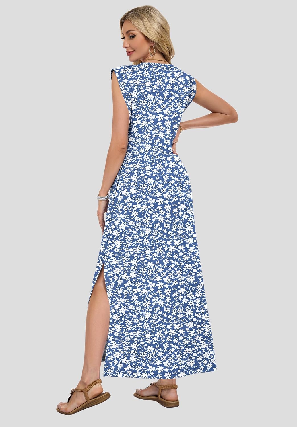 AUSELILY Women's V Neck Maxi Dresses, Straight-Cut Wrinkle-Free, Loose Split Sleeveless Vacation Dress with Pockets 2026 - Image 2