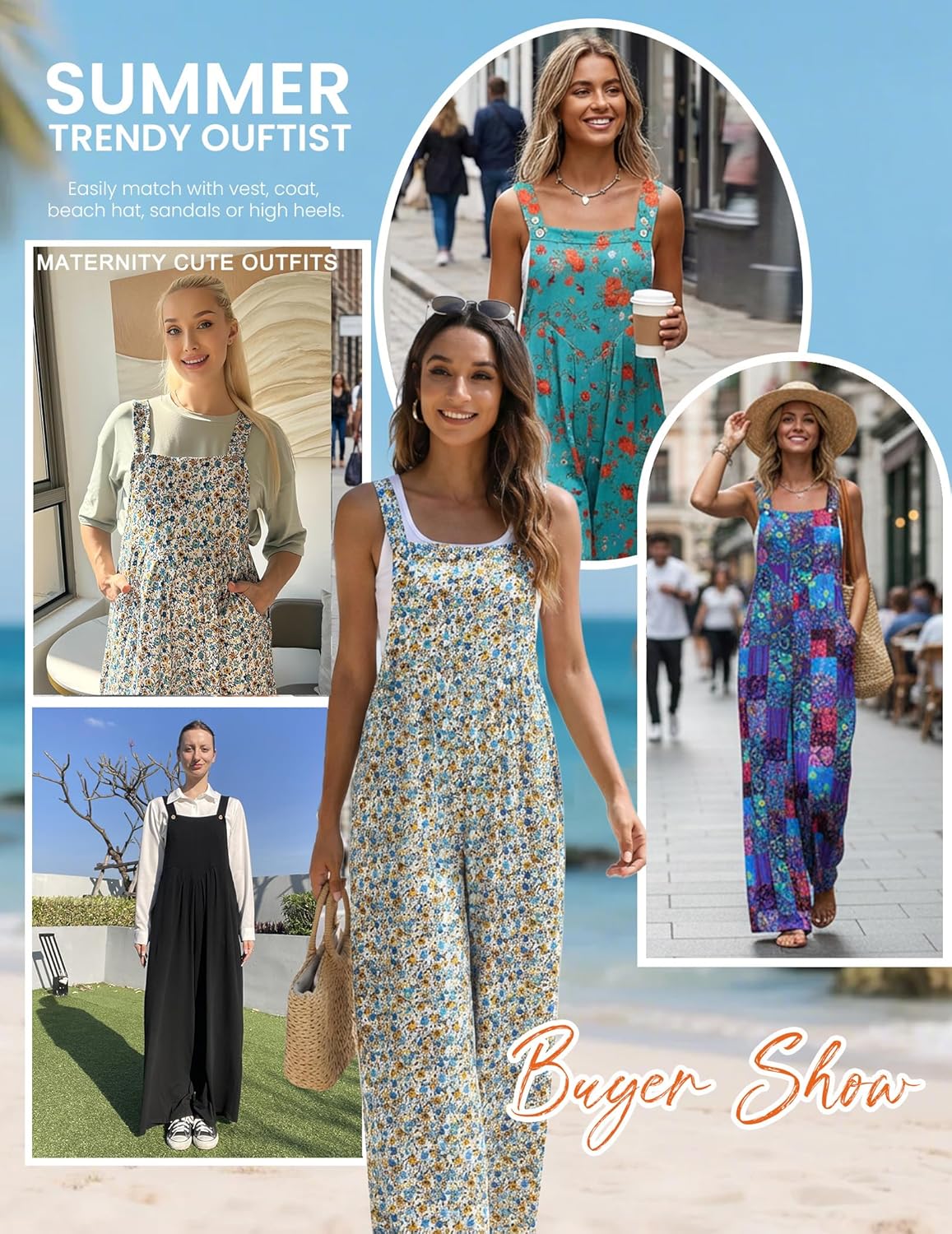 Ekouaer Women's Casual Overalls Loose Wide Leg Jumpsuits Summer Boho Floral Printed Baggy Rompers with Pockets - Image 6