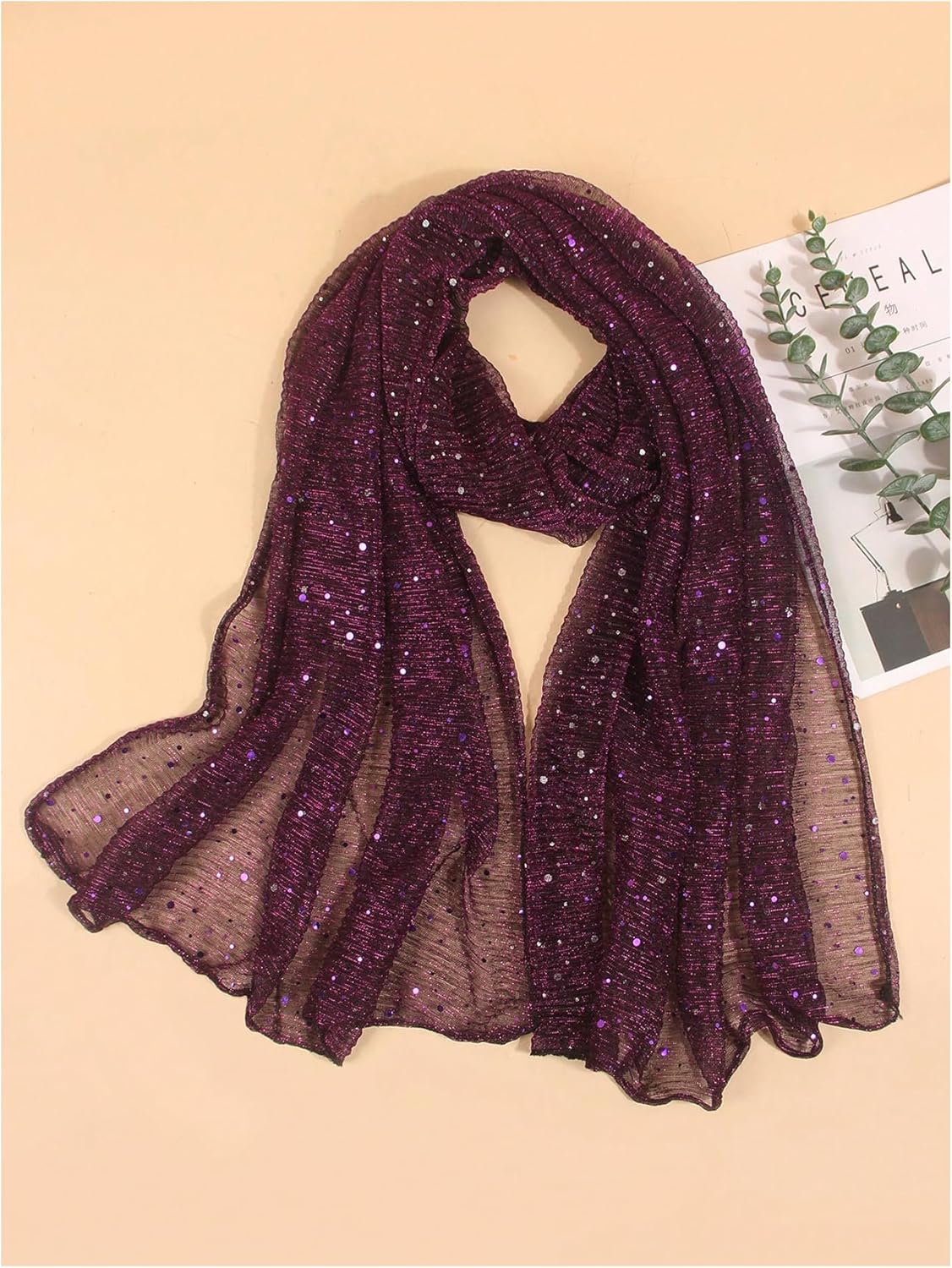 Floerns Women's Sequin Bandana Square Scarf Silk Scarves Mesh Shawl and Wrap for Evening Dresses - Image 2