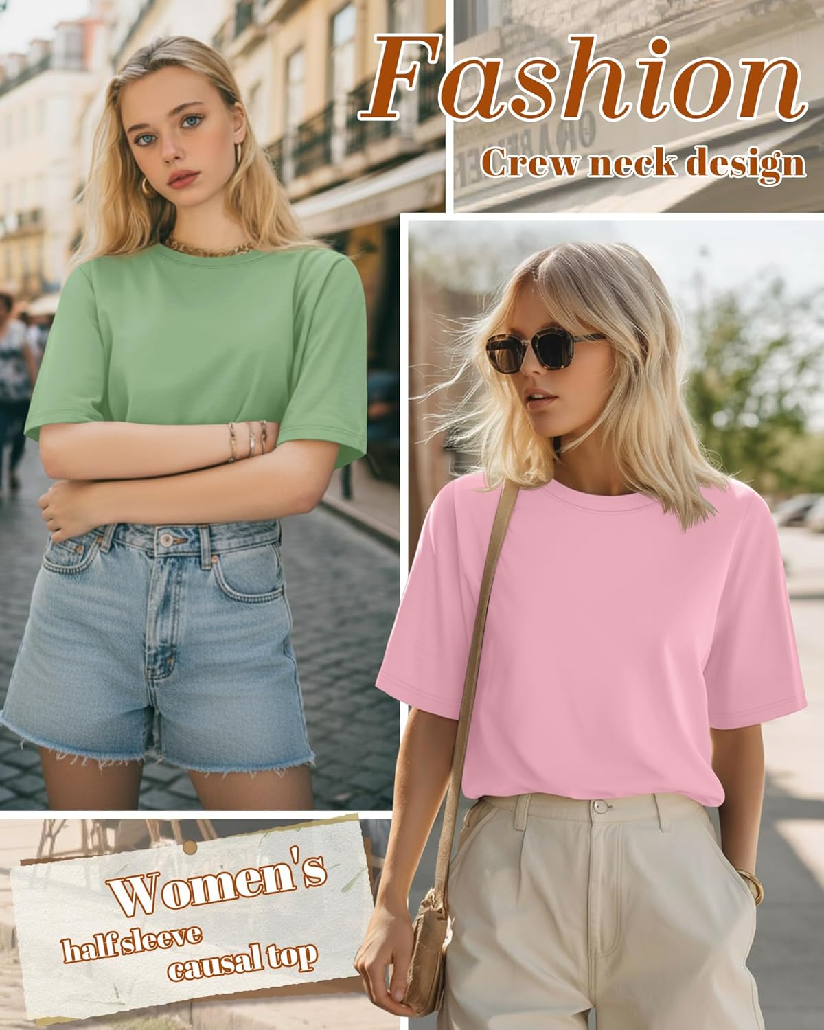 Huukeay 3 Pack Women's Half Sleeve T-Shirts, Crew Neck Elbow Length Tops Loose Casual Basic Tees Summer Tunic Tops - Image 4