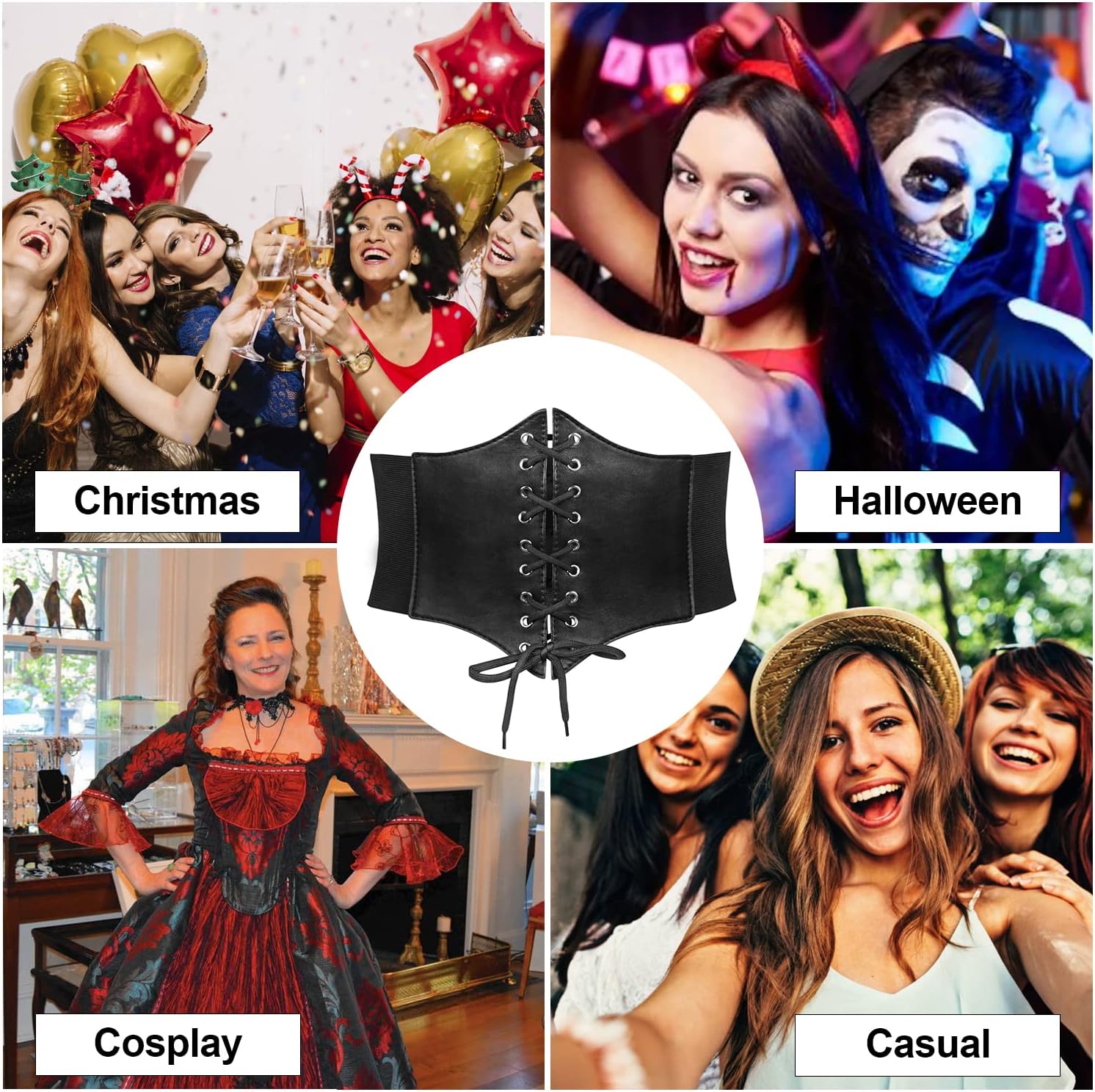 JASGOOD Women’s Elastic Costume Waist Belt Lace-up Tied Waspie Corset Belts for Women - Image 5