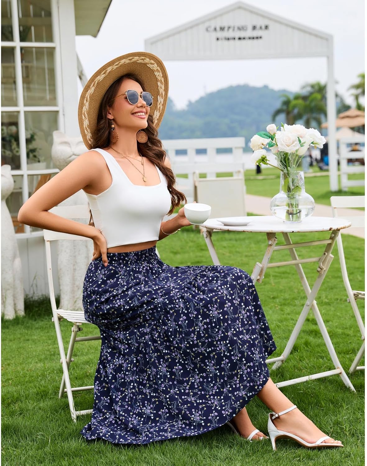 Abaadlw Maxi Skirts for Women with Pockets Long Midi Length Casual Skirt for Holiday - Image 3