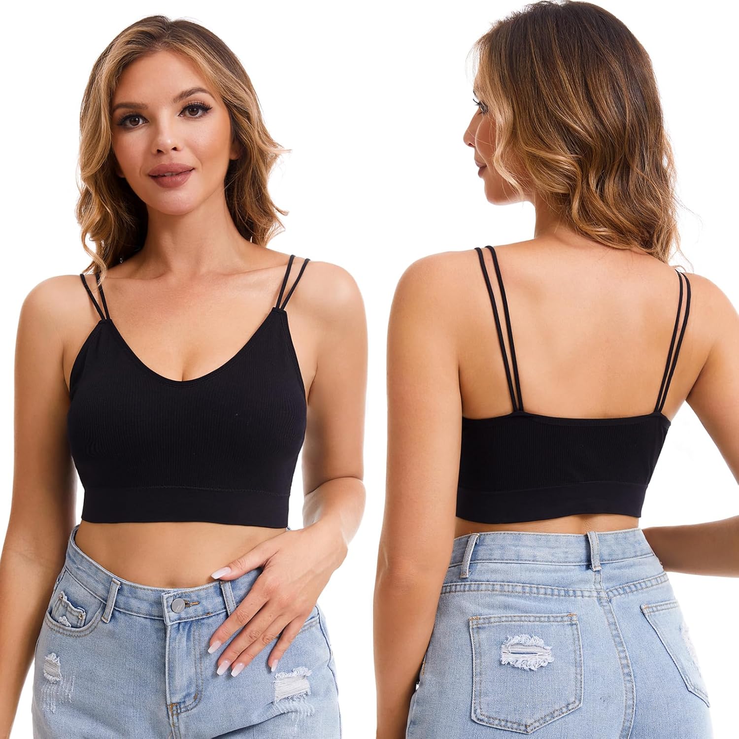 BQTQ 6 Pcs V Neck Bralettes for Women Padded Bralette with Straps Seamless Bra - Image 6