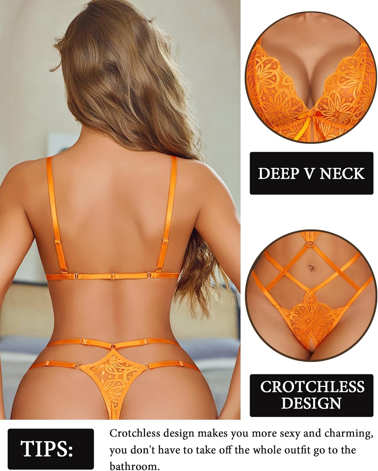 Avidlove Women Lingeries Deep V Teddy Lingerie Sexy Lace Bodysuit Cut Out One Piece Mini Babydoll - Image 4