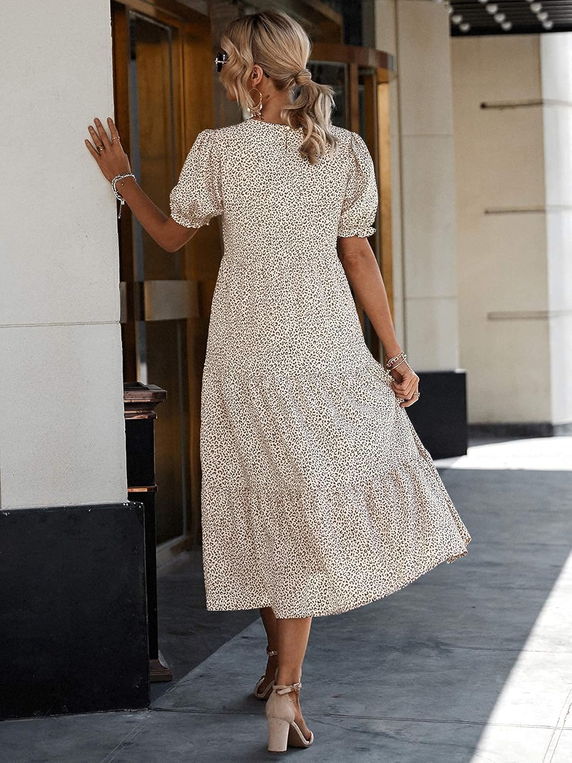 PRETTYGARDEN Summer Dresses for Women 2026 Casual Floral Boho Midi Sun Dress Puff Short Sleeve Flowy Beach Vacation Sundress - Image 3