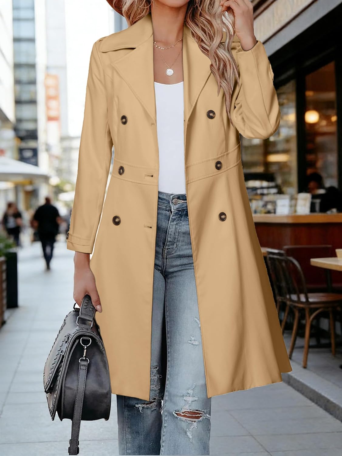 Simplee Womens Trench Coat Double-Breasted Long Dressy Windbreaker Overcoat Fall Winter Outerwear - Image 2