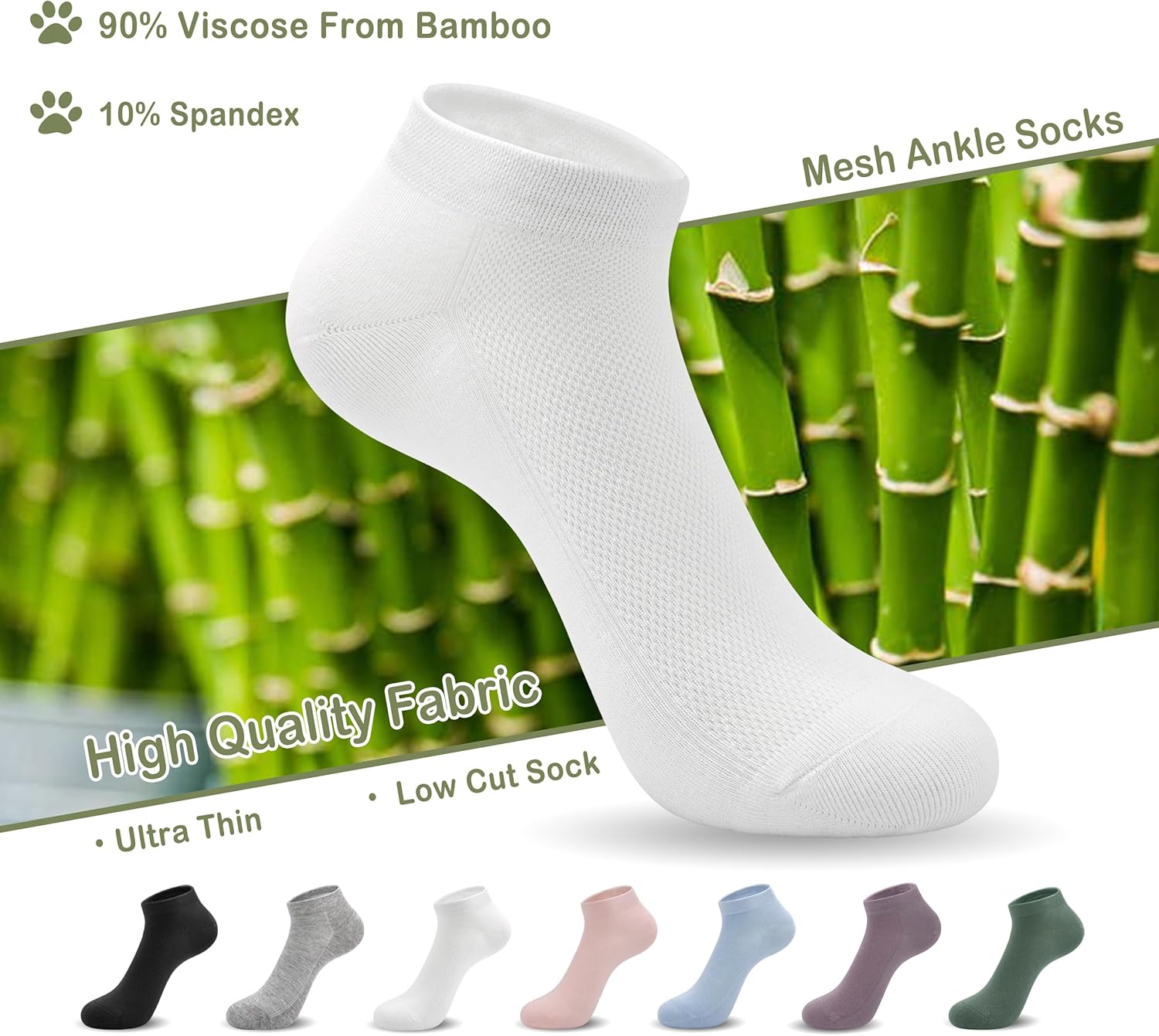 SERISIMPLE Ultra-Thin Comfort Viscose Bamboo Mesh Ankle Socks for Women -Breathable Lightweight Low-Cut Socks 5 Pairs - Image 6